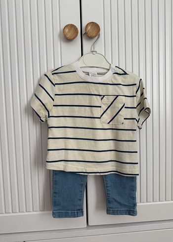 Bebek Erkek Çizgili Kısa Kollu Denim Takım