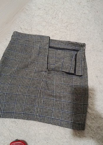 Ekose Desenli Gri Mini Etek - Görsel 6