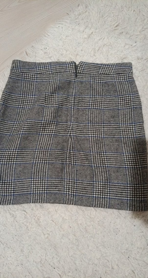 Ekose Desenli Gri Mini Etek - Görsel 2