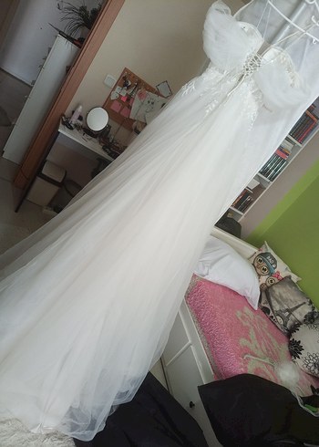 Straplez Bohem A Kesim Uzun Gelinlik yepyeni - Görsel 12