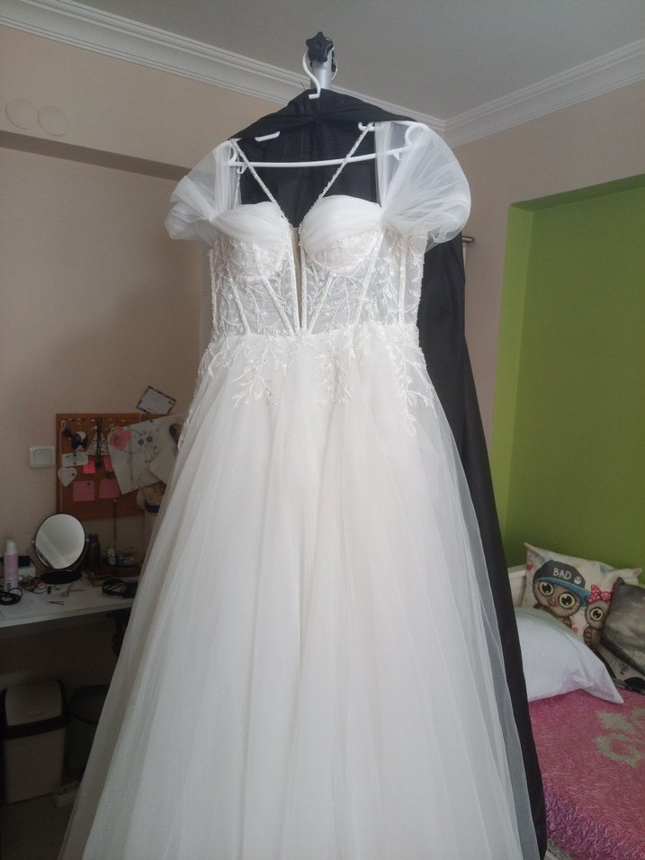 Straplez Bohem A Kesim Uzun Gelinlik yepyeni - Görsel 5