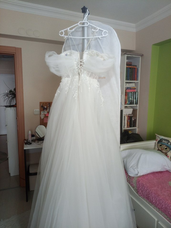 Straplez Bohem A Kesim Uzun Gelinlik yepyeni - Görsel 4