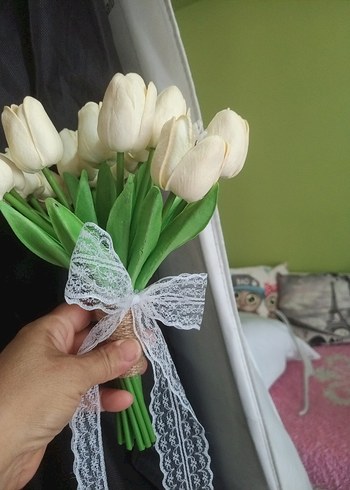 Dantel Detaylı Beyaz Minimalist Gelin Buketi - Görsel 2