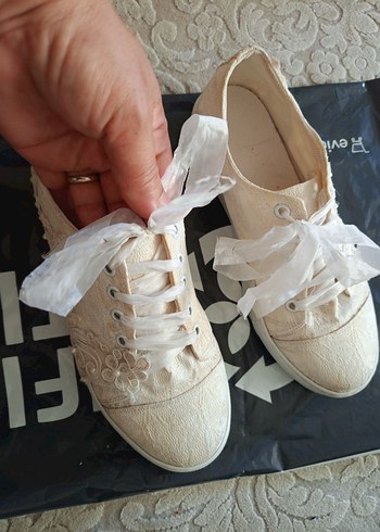 Dantel Detaylı Beyaz gelin Ayakkabısı - Görsel 4