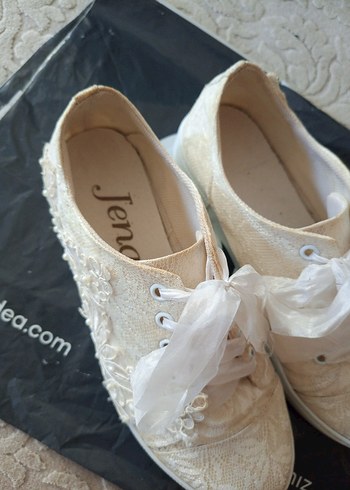 Dantel Detaylı Beyaz gelin Ayakkabısı - Görsel 2