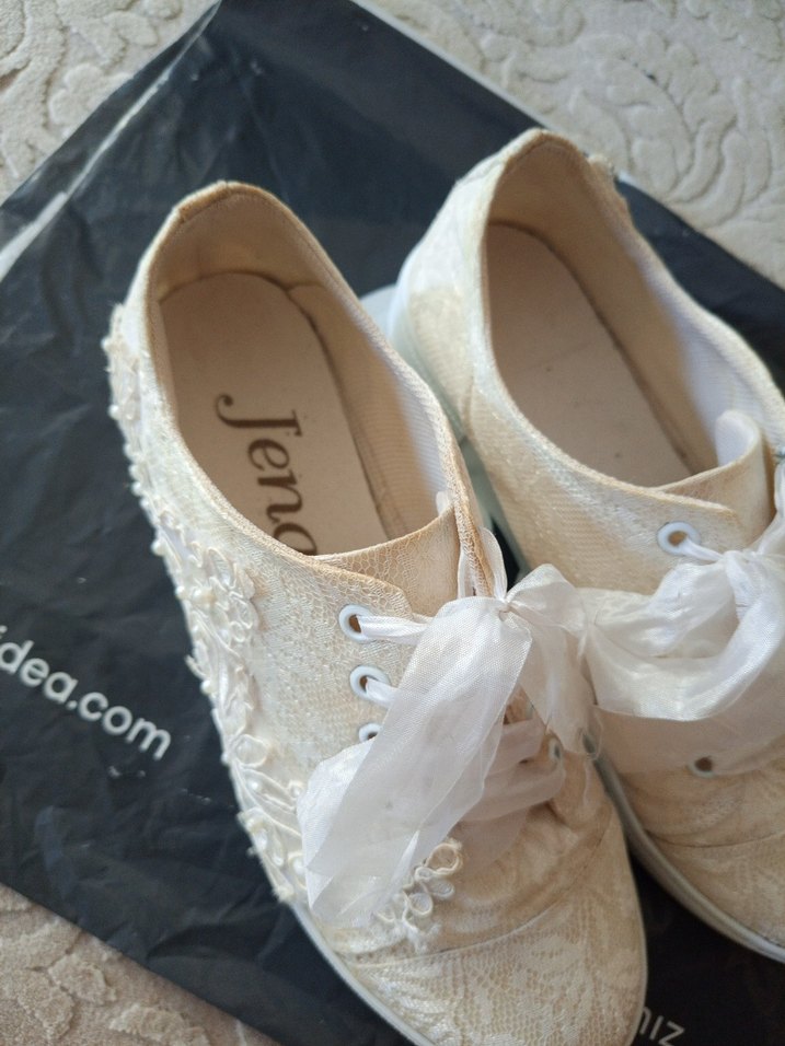 Dantel Detaylı Beyaz gelin Ayakkabısı - Görsel 2