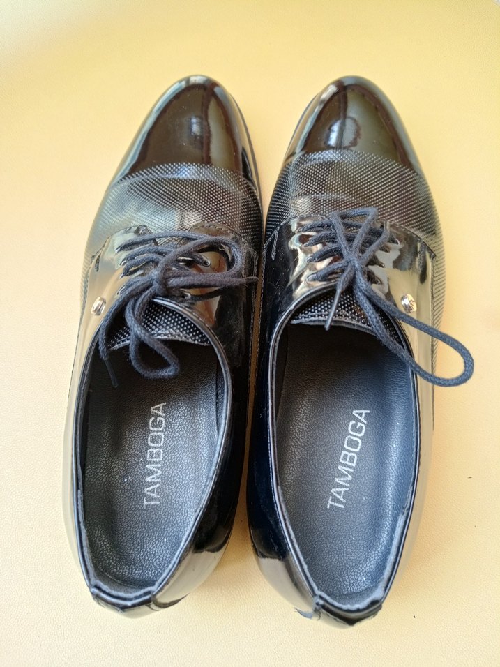 @Siyah Parlak Yılan Derisi Desenli Bağcıklı Erkek Klasik Ayakkab - Görsel 3