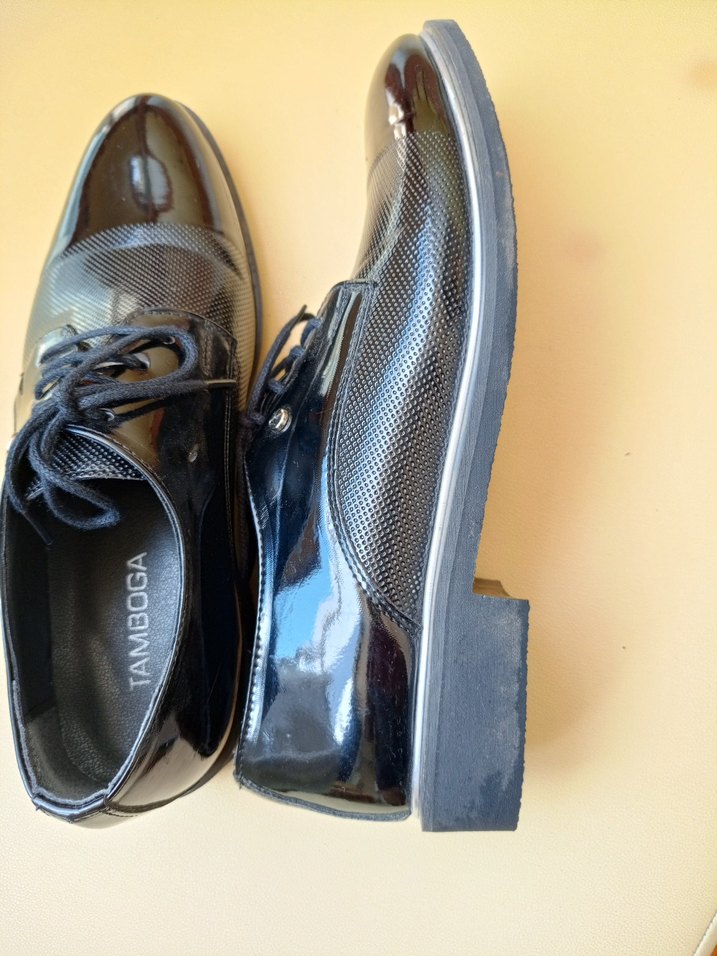 @Siyah Parlak Yılan Derisi Desenli Bağcıklı Erkek Klasik Ayakkab - Görsel 4