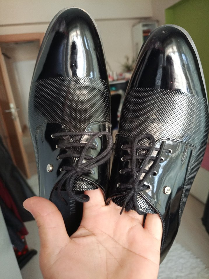 @Siyah Parlak Yılan Derisi Desenli Bağcıklı Erkek Klasik Ayakkab - Görsel 5