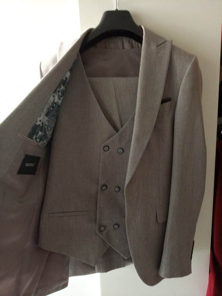 @takım elbise Düğmeli Bej Erkek Takım Elbise , damatlık - Görsel 2