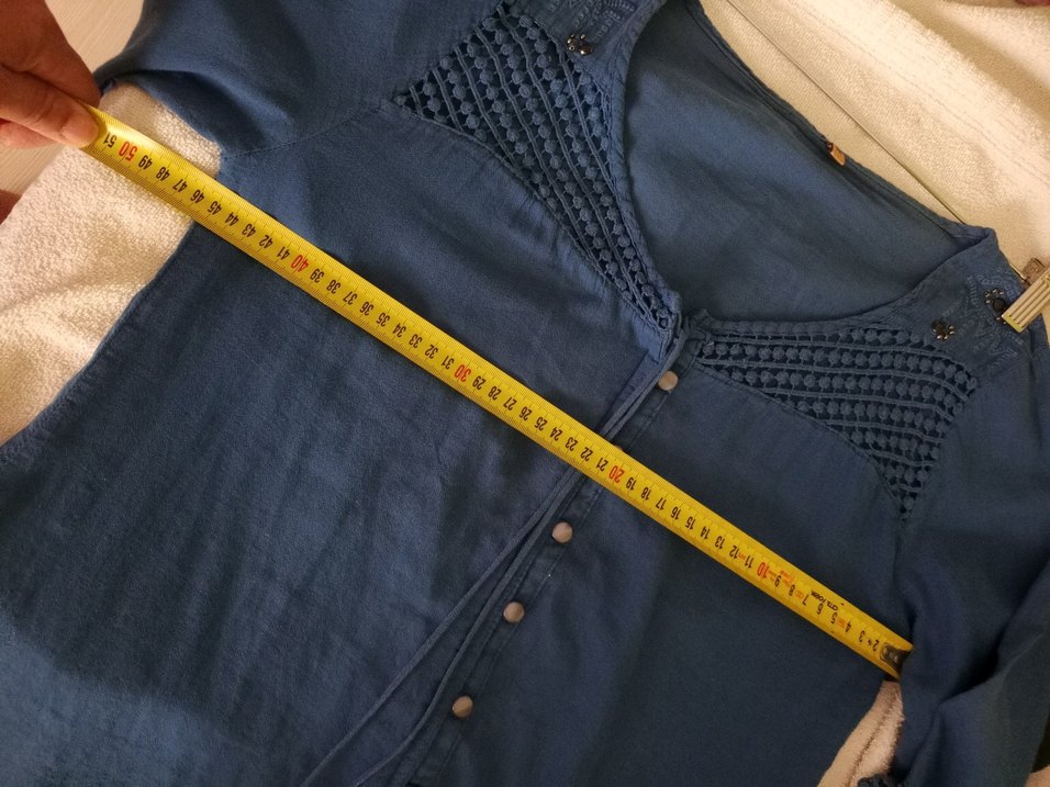 Düğmeli Mavi Nakışlı Bohem Kadın Bluz - Görsel 5