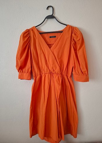 Turuncu V Yaka Midi Bohem Elbise - Görsel 2