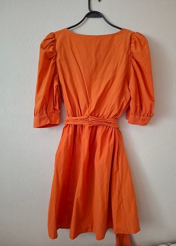 Turuncu V Yaka Midi Bohem Elbise - Görsel 3