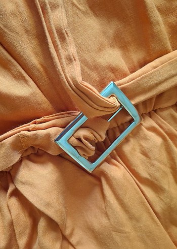 Turuncu V Yaka Midi Bohem Elbise - Görsel 5