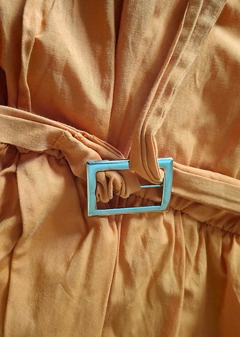 Turuncu V Yaka Midi Bohem Elbise - Görsel 6