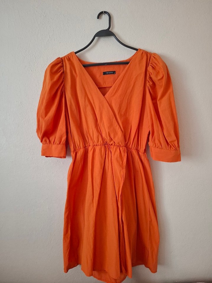 Turuncu V Yaka Midi Bohem Elbise - Görsel 2