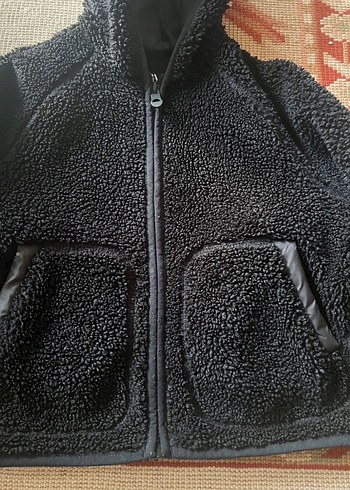 Siyah Erkek Çocuk Kapüşonlu Peluş Ceket - Görsel 2