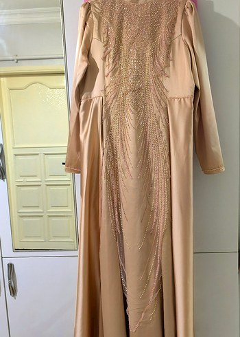 Somon Uzun Drapeli Abiye Elbise - Görsel 4