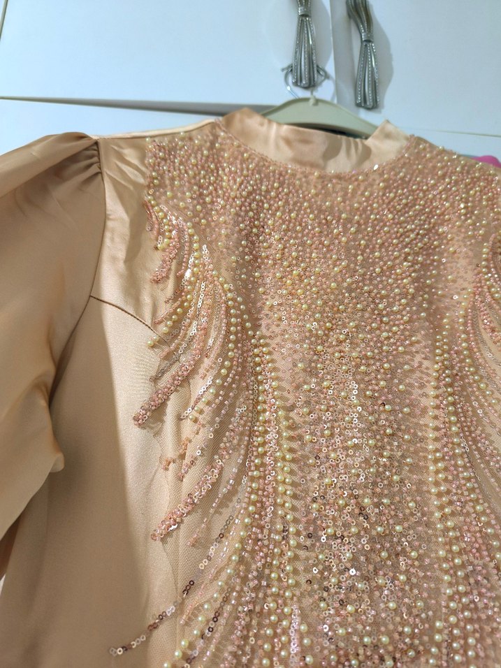 Somon Uzun Drapeli Abiye Elbise - Görsel 3