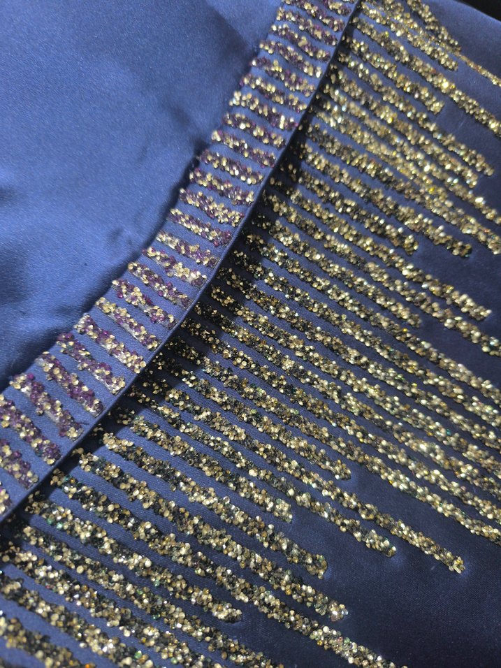 Uzun Kollu Boncuk İşlemeli Mavi Abiye Elbise - Görsel 3