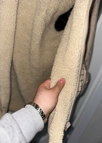 Bej ERKEK İÇİ KÜRKLÜ Midi Boy Kürk Detaylı Kaban - Görsel 6