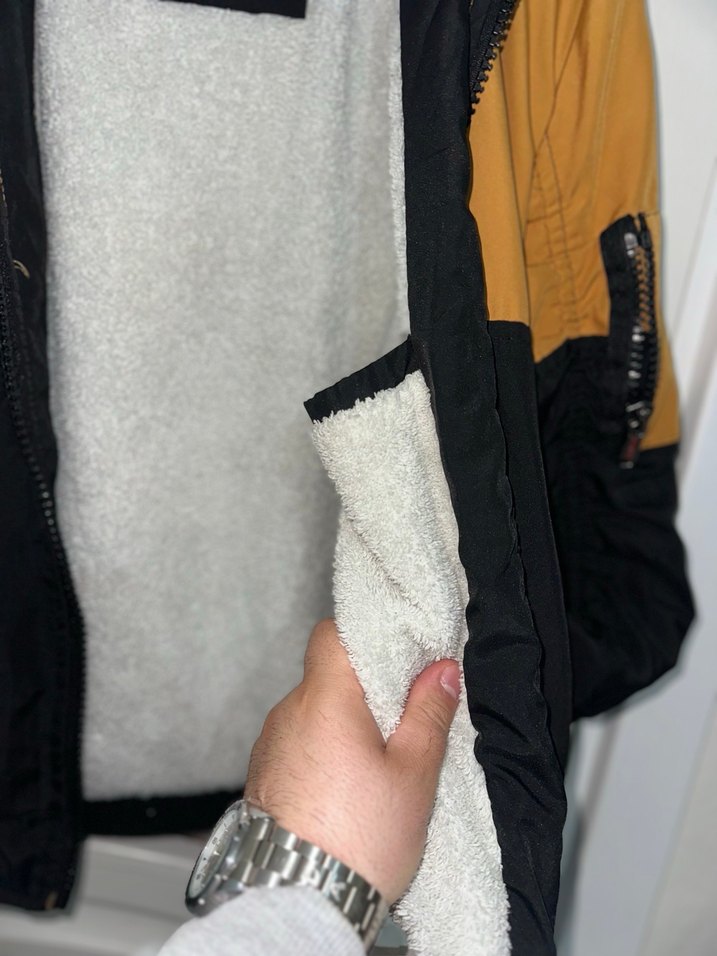 Sarı Siyah Fermuarlı İçi Kürklü Street Wear Mont - Görsel 3
