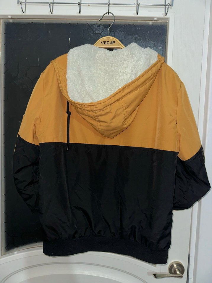 Sarı Siyah Fermuarlı İçi Kürklü Street Wear Mont - Görsel 4