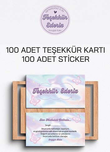 100 Adet Teşekkür Kartı 100 Adet Sticker 