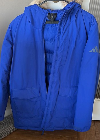 Adidas Mavi Kapusonlu Sisme Mont