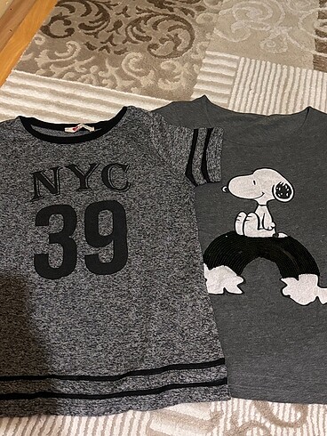2 li gri tshirt snoopy ve koton tshirt