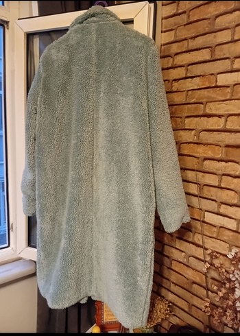 Gri Uzun Peluş Kadın Kaban - Görsel 4