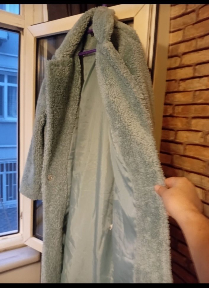 Gri Uzun Peluş Kadın Kaban - Görsel 2