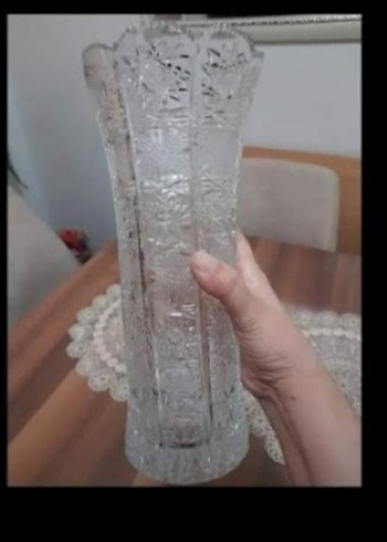 Beyaz Gri Desenli Cam Vazo - Görsel 5