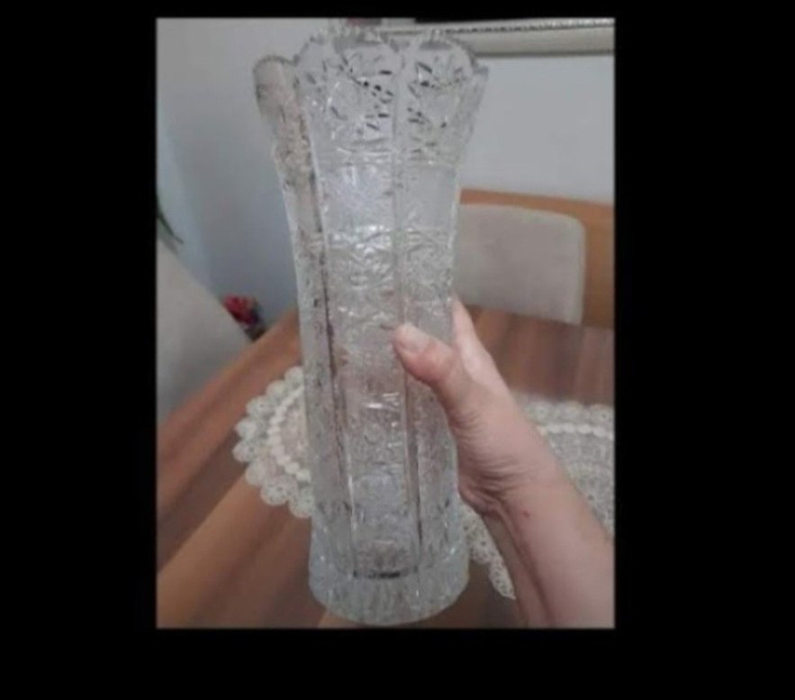 Beyaz Gri Desenli Cam Vazo - Görsel 5