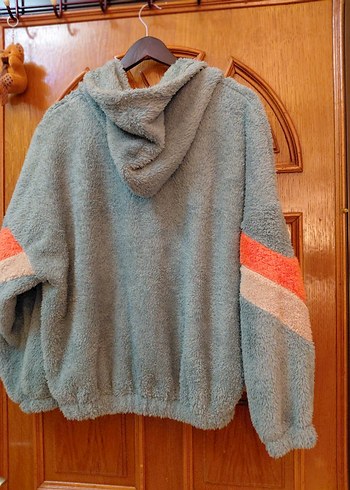 Gri Kapüşonlu, Yumuşak Tüylü Kadın Ceket - Görsel 5