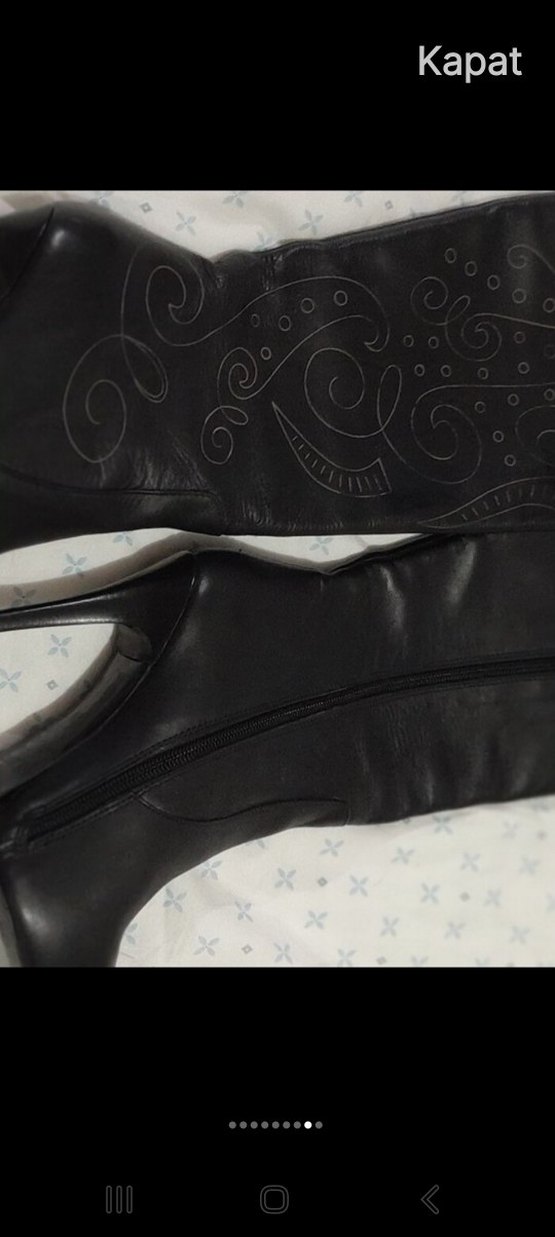 Siyah Nakışlı Deri Dizüstü Topuklu Çizme - Görsel 2