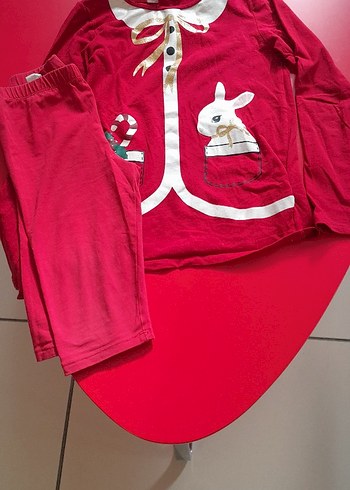 Kız Çocuk Kırmızı Desenli Pamuklu Pijama Takımı - Görsel 2