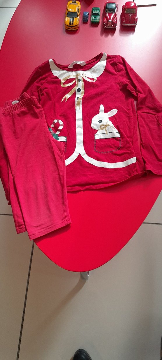 Kız Çocuk Kırmızı Desenli Pamuklu Pijama Takımı - Görsel 2