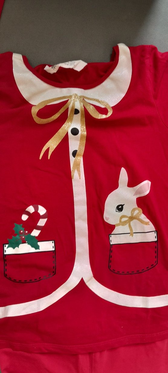 Kız Çocuk Kırmızı Desenli Pamuklu Pijama Takımı - Görsel 4