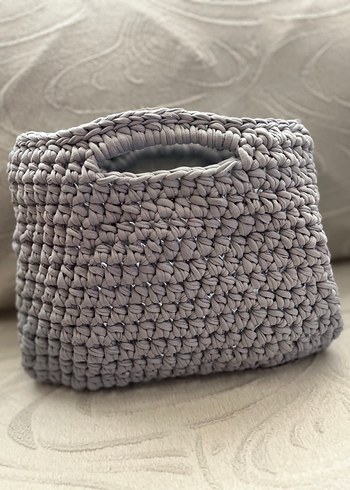 Beden gri Renk Gri Örgü Kadın Saplı Clutch