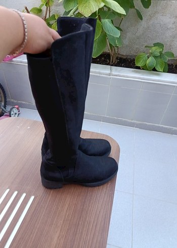 Diğer siyah süet geniş konçlu kadın çizme