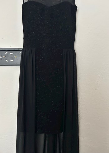 Siyah mini yanları tül abiye - Görsel 2