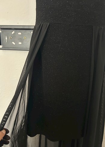 Siyah mini yanları tül abiye - Görsel 3
