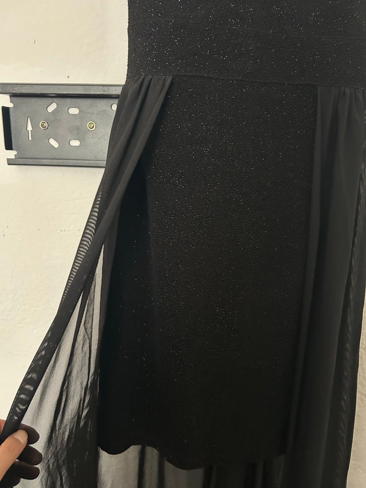 Siyah mini yanları tül abiye - Görsel 3