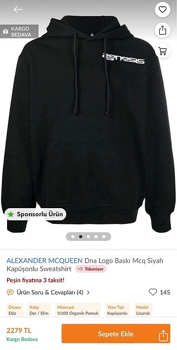 xl Beden #ALEXANDER MCQEEN SWEATSHİRT