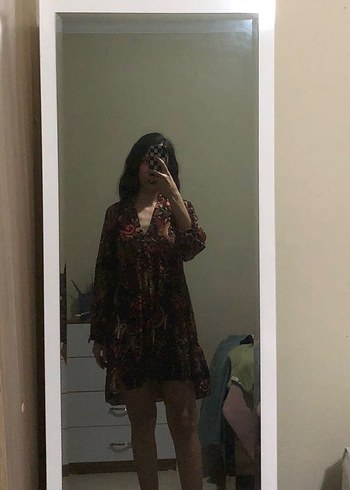 Uzun Kollu, Fırfırlı Bohem Desenli Tunik - Görsel 2