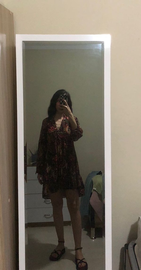 Uzun Kollu, Fırfırlı Bohem Desenli Tunik - Görsel 2