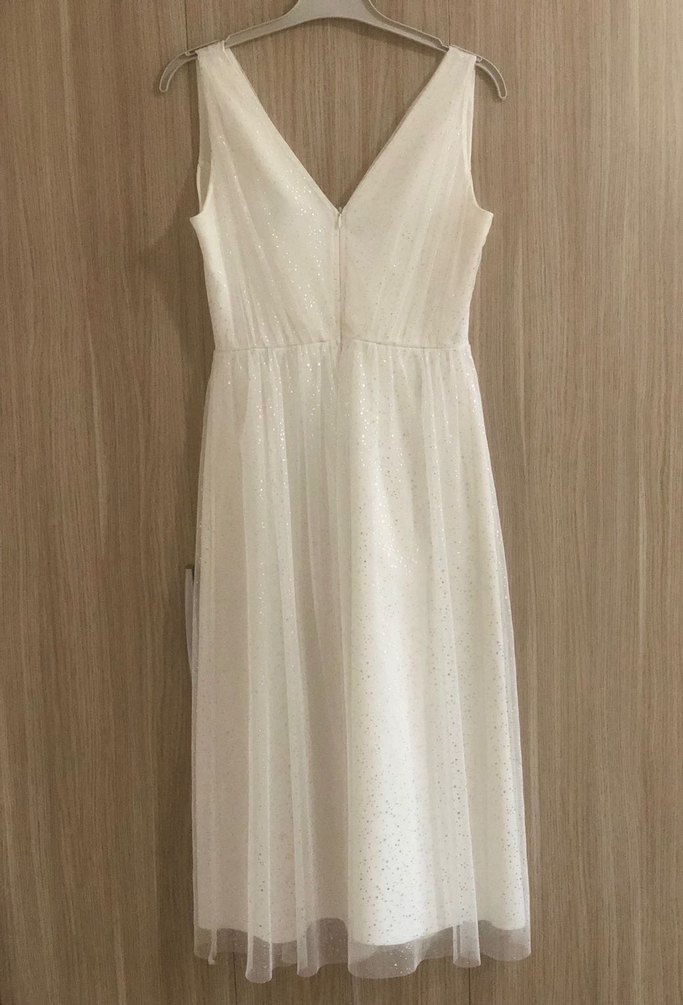 Beyaz V Yakalı midi Abiye Elbise - Görsel 2