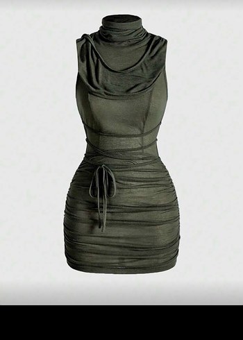 Drapeli Mini Elbise - Görsel 4