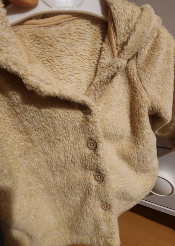 Kapüşonlu Bej Erkek Çocuk Peluş Mont - Görsel 5